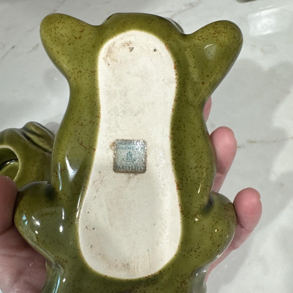 Party Lite Ceramic Frogs Tea Lite  Candle‎ Holder Set Green Vintage - Picture 5 of 10
